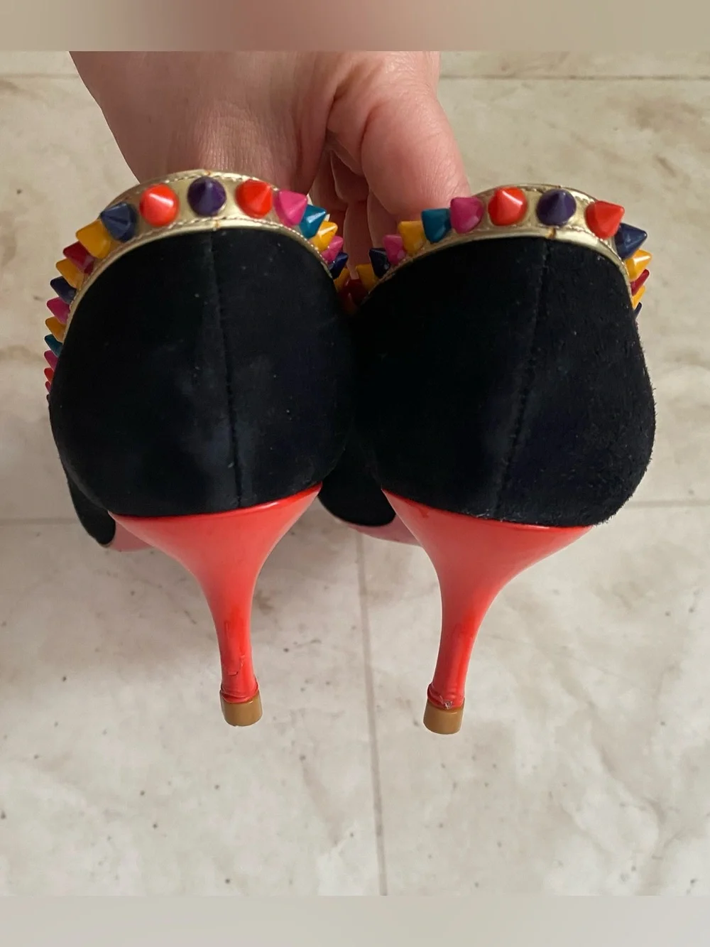 $1,095 Christian Louboutin Black Suede Leather Malabar Hill Spiked Pumps Heels 7